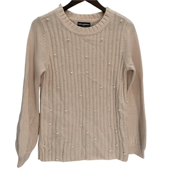 karl Lagerfeld Pearl Embellished Blush Pink Sweater Size S - Picture 2 of 8